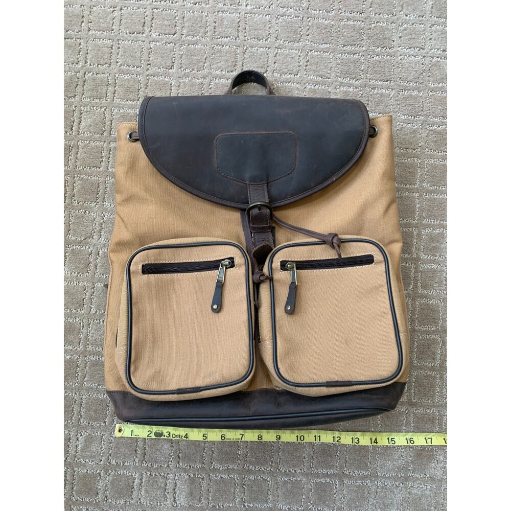 Canyon Outback VTG Leather Canvas Backpack Cinch Buckle Brown Tan Classic 90s - Picture 9 of 12